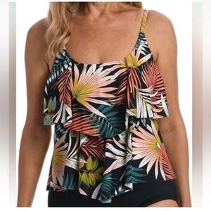 NWT Maxine of Hollywood Tiered Ruffle Tankini, Size 16, Beautiful Tropical Print